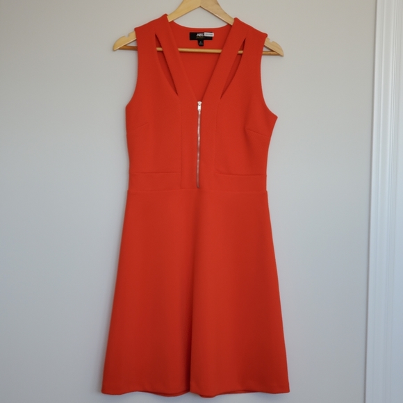 ABS Allen Schwartz Fit and Flare Cut Out Dress Orange - Picture 2 of 8